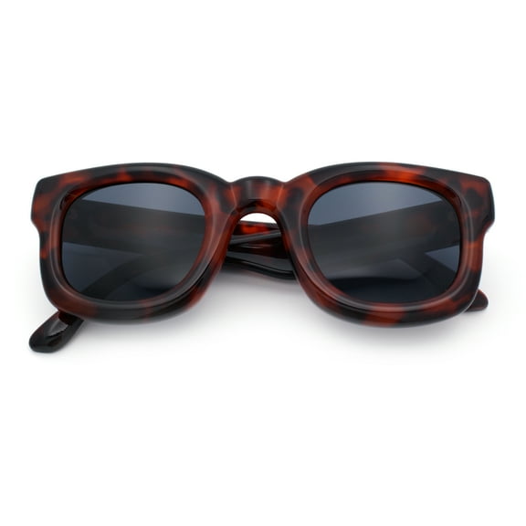 Retro Nostalgic Thick Bubble Plastic Frame Retro Horn Rim Sunglasses Tortoise - Black