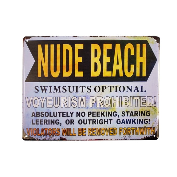 Retro Nude Beach Swimsuits Optional Metal 12x16 Sign Coastal Home Indoor Outdoor Pool Wall Decor