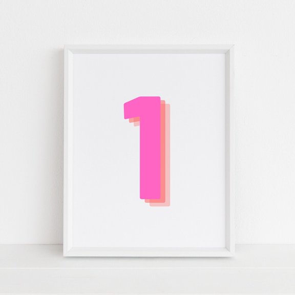 Retro Number 1 Print Monogram Number One print pink and orange Number Birthday Age print baby letter art Wall art