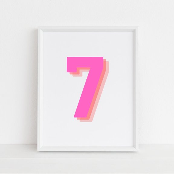 Retro Number 7 Print Monogram Number Seven Print Pink and Orange Number Birthday Age Print Baby Letter Art