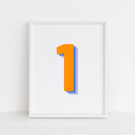 Retro Number Wall Art Monogram One Orange And Navy Number First Initial