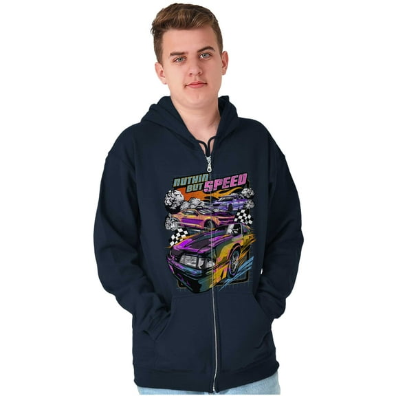 Retro Nuthin but Speed Racecar Sport Unisex Fleece Graphic Zip Up Hoodie Brisco Brands 2X