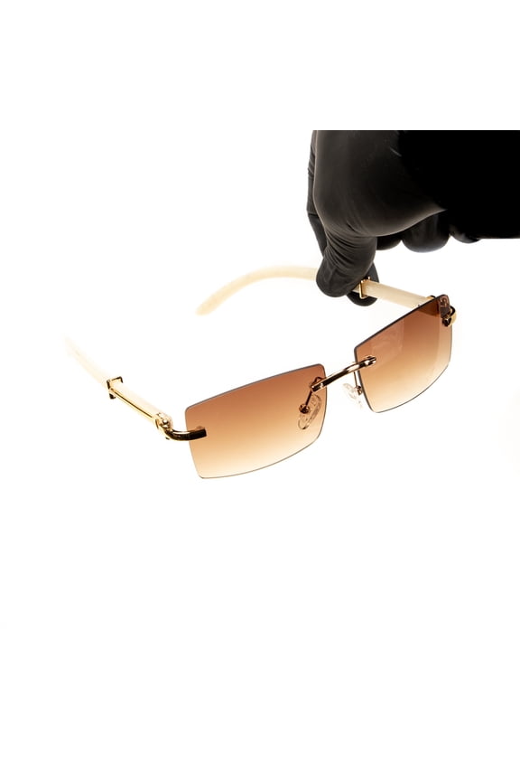 Retro OG Hip Hop Rimless Brown Tint Rectangular Luxury Buffs Frameless Men's Square 90s Vintage  Shades Sunglasses