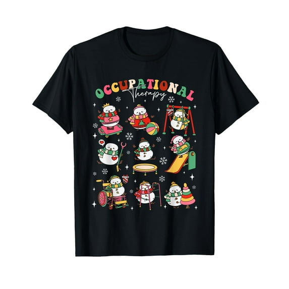 Retro Occupational Therapy Christmas Snowman OT OTA Women T-Shirt,Women's short-sleeved T-shirt celebrating the coming of Christmas