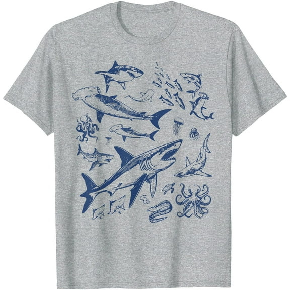Retro Ocean Animal Wildlife Shark Fish Octopus Nature Unisex T-Shirt for Men Women Kids Toddler