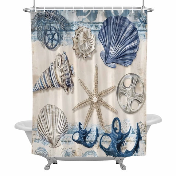 Retro Ocean Bathroom Shower Curtain, Sand Money Farmhouse Vintage Anchor Waterproof Washable Soft Bath Curtain for Bathtub Decor with 12 Hooks&Grommet, 60x72 Inch
