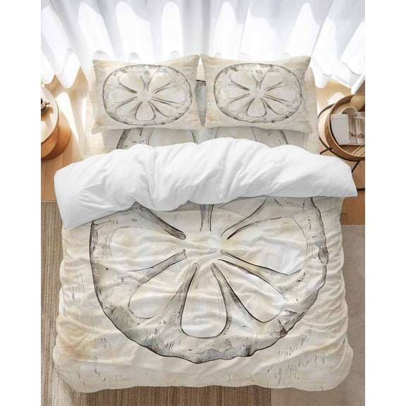 Retro Ocean Bedding Duvet Cover Set Queen Size 4 Pieces Sand Money Farmhouse Vintage Bedding Set with Zipper Closure, 1 Comforter Cover 90x92 Inches 1 Flat Sheet & 2 Pillow Cases