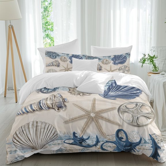 Retro Ocean Duvet Cover Set King Size, Sand Money 4 Piece Soft Microfiber Bedding Set with 1 Duvet Cover, 1 Flat Sheet, 2 Pillowcases
