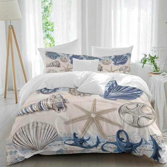Retro Ocean Duvet Cover Set Queen Size, Sand Money 4 Piece Soft Microfiber Bedding Set with 1 Duvet Cover, 1 Flat Sheet, 2 Pillowcases