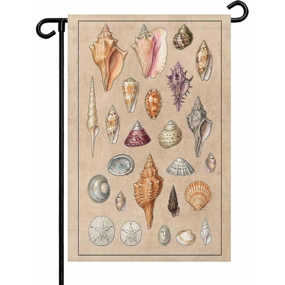 Retro Ocean Garden Flags 12x18 Double Sided Outside Decoration Brown Coastal Shells Conch Underwater Decorative Welcome Yard Flag Banners for House Home Patio Lawn Seasonal Outdoor Decor
