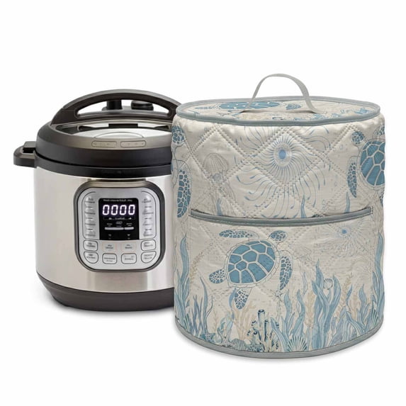 Retro Ocean Rice Cooker Cover 8 Quart Blue Beige Sea Turtles Shells ...