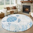 thumbnail image 1 of Retro Ocean Round Living Room Rugs 6 ft, Blue Beige Sea Turtles Jellyfish Seaweed Shells Washable Area Rug with Non-Slip Sturdy Edge Binding Round Carpet for Kitchen Office Bedroom, 1 of 9