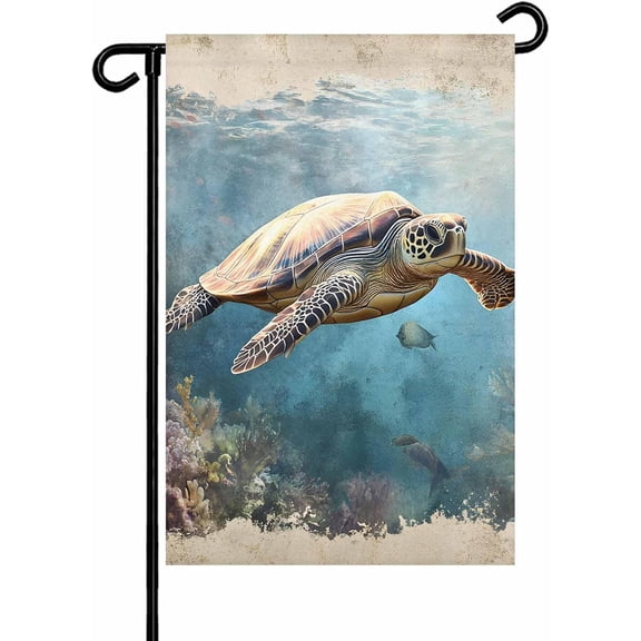 Retro Ocean Sea Turtle Coral Reef Garden Flags 12x18 Inch Double Sided Welcome Yard Flags for Outdoor Decor Underwater World Animal Yard Outside Seasonal Decoration