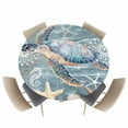 thumbnail image 1 of Retro Ocean Sea Turtle Starfish Fitted Round Tablecloths Elastic Edged Table Covers 36"-44",Marine Coral Shell Seahorse Waterproof Dining Room Kitchen Table Cloth for Holiday Party Tables Decor, 1 of 8