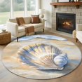thumbnail image 1 of Retro Ocean Shell Round Living Room Rugs 8 ft, Summer Beach Wave Washable Large Area Rug with Non-Slip Sturdy Edge Binding Round Carpet for Dining Room Kitchen Office, 1 of 9
