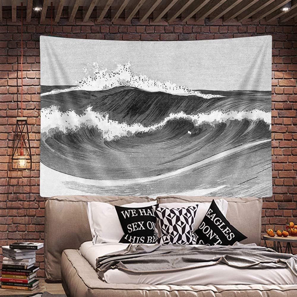 Retro Ocean Tapestry Wall Hanging Vintage Blue Watercolor Ocean Waves