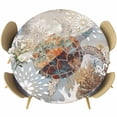 thumbnail image 1 of Retro Ocean Turtle Round Fitted Table Cover Marine Life Starfish Watercolor Waterproof Table Cloth with Elastic Edge Wipeable Tablecloth for Picnic Camping Party Fits 55"-60" Diameter, 1 of 8