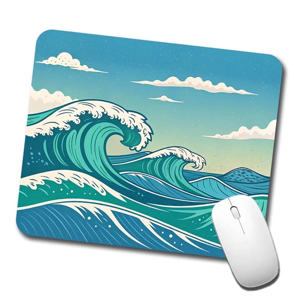 Retro Ocean Waves High Surf Mouse Pad Low Profile Gaming Mat