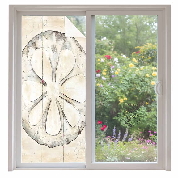 Retro Ocean Window Privacy Film Sand Money Farmhouse Vintage Decorative Glass Window Film UV Blocking Static Cling Non-Adhesive Sticker Covering for Home Door 35.4x78.7 inches