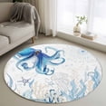 thumbnail image 1 of Retro Oceans Round Living Room Rugs 4 ft, Watercolor Light Blue Octopus Starfish Seaweed Washable Area Rug with Non-Slip Sturdy Edge Binding Round Carpet for Entryway Kitchen Bedroom Bathroom, 1 of 9