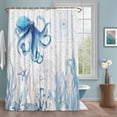 thumbnail image 1 of Retro Oceans Shower Curtains for Bathroom, Watercolor Light Blue Octopus Starfish Seaweed Washable Fabric Shower Curtain with Hooks Waterproof Bathroom Decor Sets, 72 x 72 Inches, 1 of 9