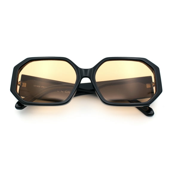 Retro Octagonal Dimensional Plastic Thick Temple Fashion Sunglasses Black - Beige