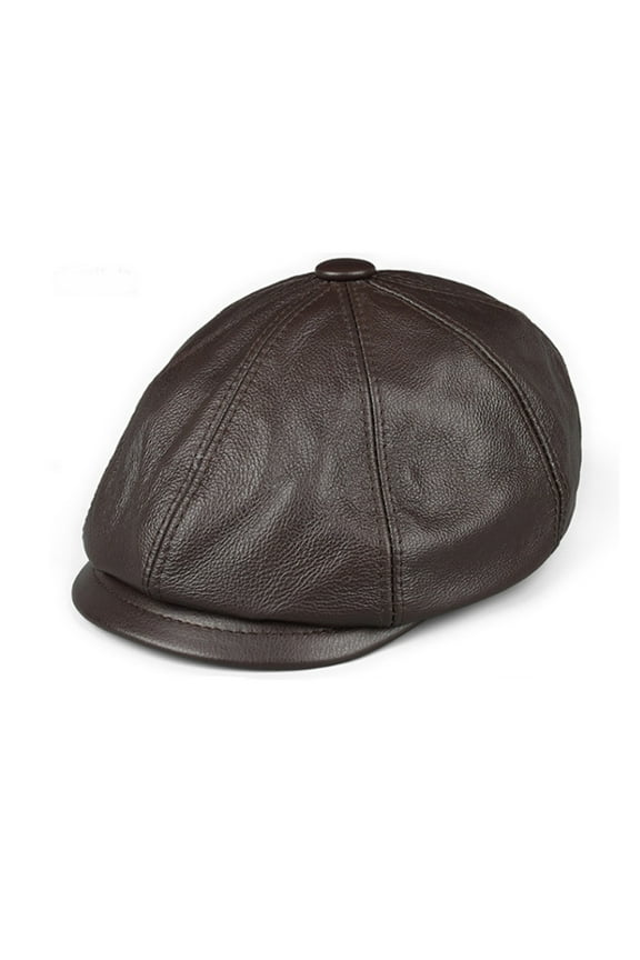 Retro Octagonal Genuine Leather Hat Autumn Men's Cowhide Leather Beret Elegant Fashion Tongue Cap Caps For Men Brown ,Beautiful Craftsmanship