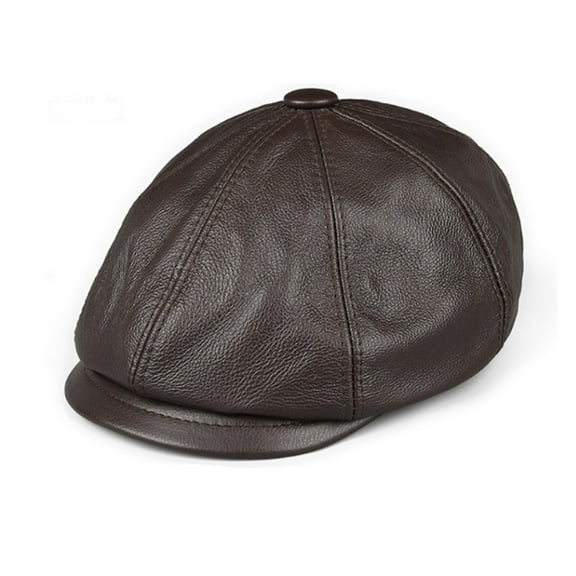 Retro Octagonal Genuine Leather Hat Autumn Men's Cowhide Leather Beret Elegant Fashion Tongue Cap Caps For Men Brown