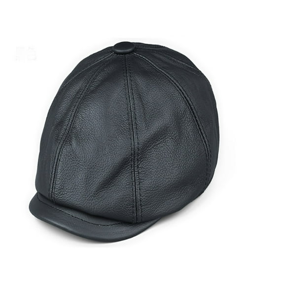 Retro Octagonal Genuine Leather Hat Autumn Men's Cowhide Leather Beret Elegant Fashion Tongue Cap Caps For Men Brown