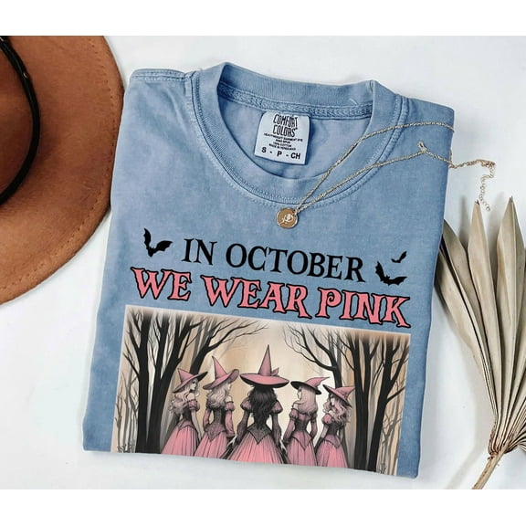 Retro October Pink Ribbon Comfort Colors Shirt – Halloween Spooky Breast Cancer Awareness T-Shirt for Women