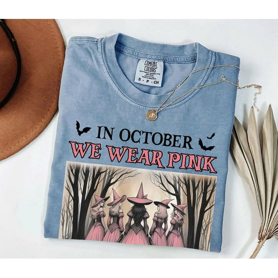 Retro October Pink Ribbon Comfort Colors Shirt – Halloween Spooky Breast Cancer Awareness T-Shirt for Women