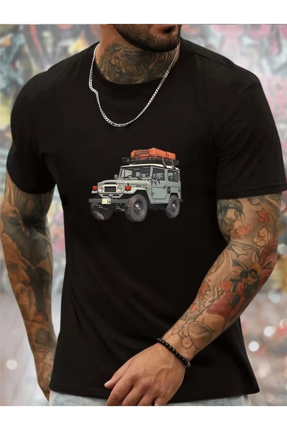 Retro Off-Road 4x4 Adventure Graphic T-Shirt Vintage Overlanding Vehicle Men's Short Sleeve Tee Classic Outdoor Camping Top