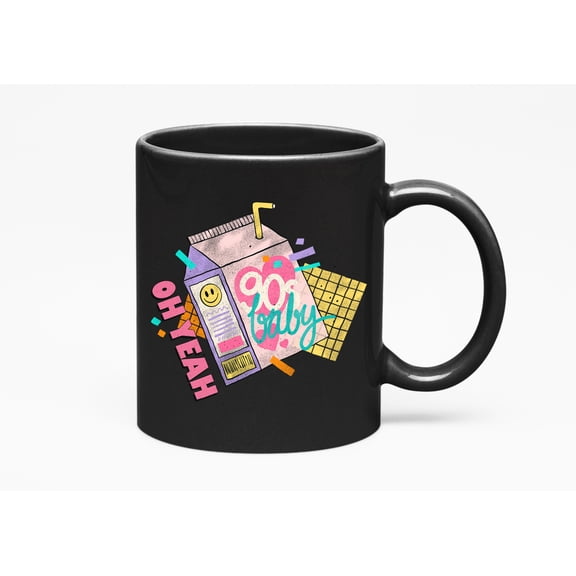 Retro Oh Yeah, 90s Baby Juice Pack Art Merch Gift, Black 11oz Ceramic Mug