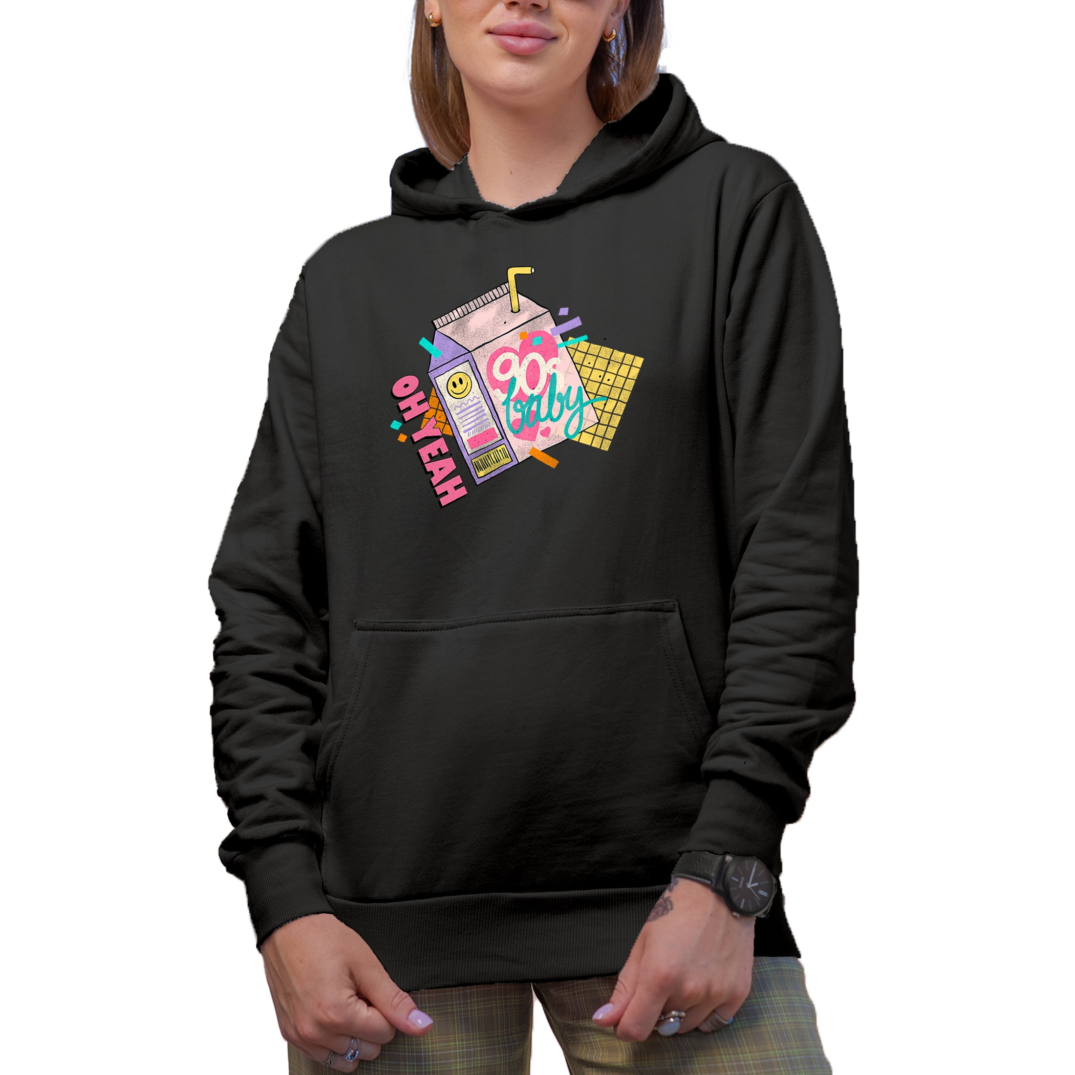 Retro Oh Yeah 90s Baby Juice Pack Art Merch Gift Navy Blue Hooded Sweatshirt or Hoodie 2XL
