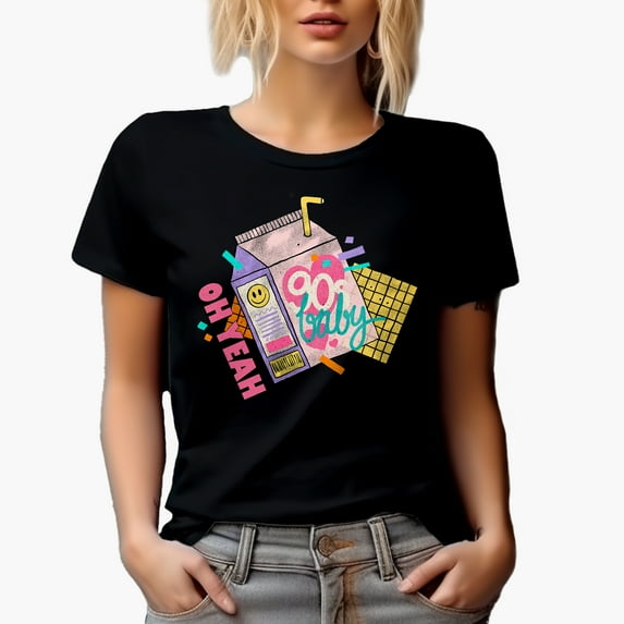 Retro Oh Yeah, 90s Baby Juice Pack Art Merch Gift, Black T-Shirt, XL