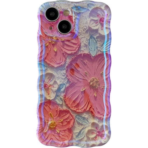 Retro Oil Painting Flower Floral Pattern Compatible with iPhone Case (Pink Red,iPhone 12)