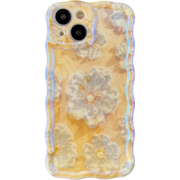 Retro Oil Painting Flower Floral Pattern Compatible with iPhone Case (Yellow,iPhone 15 Pro Max)