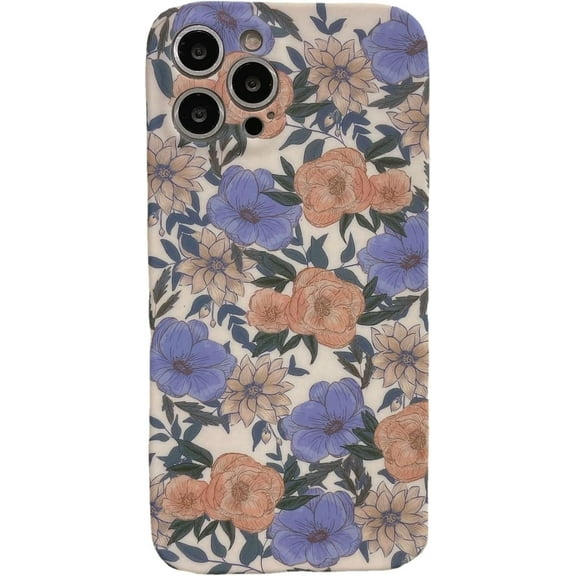 Retro Oil Painting Flower Soft for iPhone Case (Blue,iPhone 12)