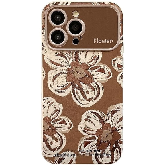 Retro Oil Paiting Flower Large Window Camera Lens Protector Phone Case Compatible with iPhone Case (Brown,iPhone 13 Pro)