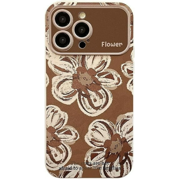 Retro Oil Paiting Flower Large Window Camera Lens Protector Phone Case Compatible with iPhone Case (Brown,iPhone 15 Plus)