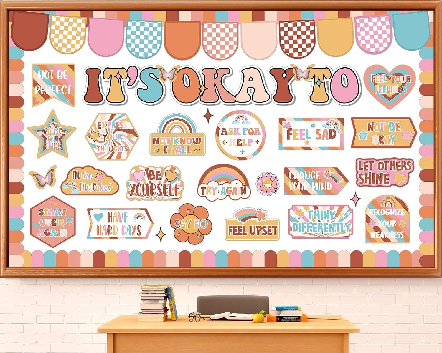 Retro It's Okay to Bulletin Board Set Mental Classroom Decor Groovy ...