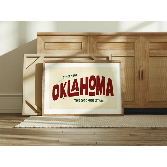Retro Oklahoma Sooner State Wall Art, Unframed Paper Poster 8x10in