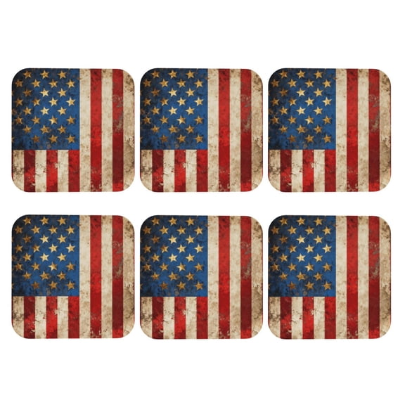Retro Old America Flag Leather Drink Coasters for Drinks (6 Pack) for Tabletop Protection Square
