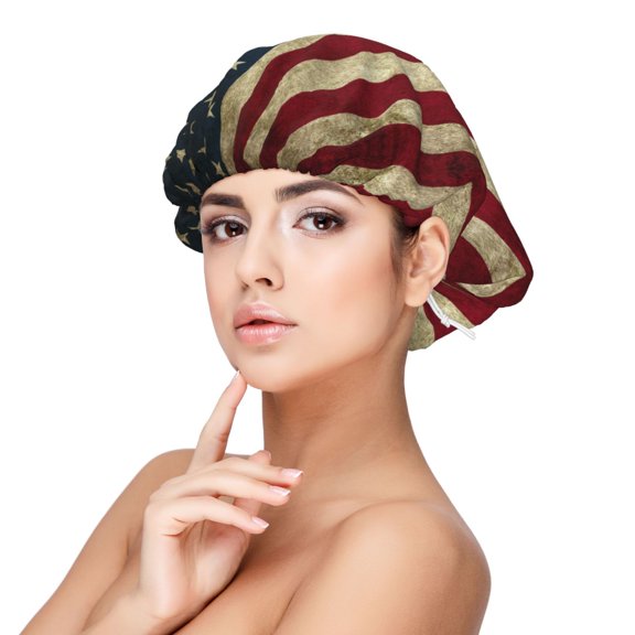 Retro Old America Flag Sleep Cap Satin Bonnet Sleeping Hat Soft Elastic Night Hair Cover For Women