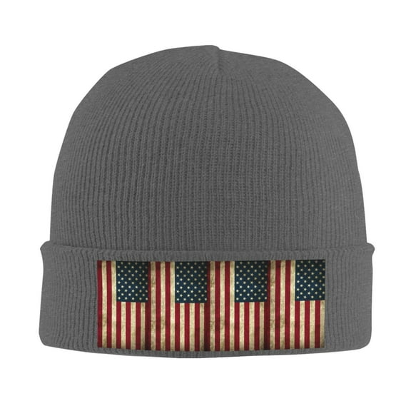 Retro Old America Flag Winter Beanie Hats for Men Women Warm Cozy Knitted Cuffed Skull Cap Deep Heather
