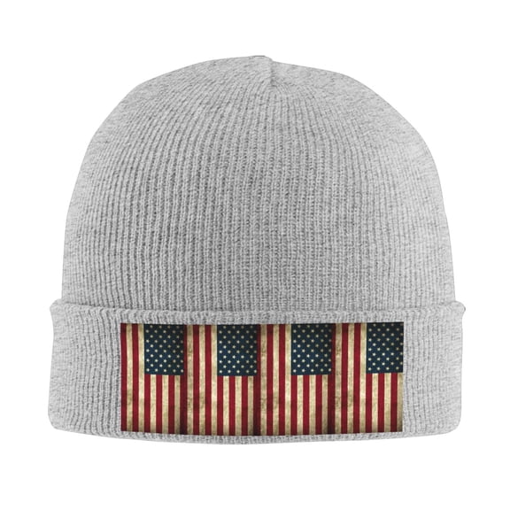 Retro Old America Flag Winter Beanie Hats for Men Women Warm Cozy Knitted Cuffed Skull Cap Gray