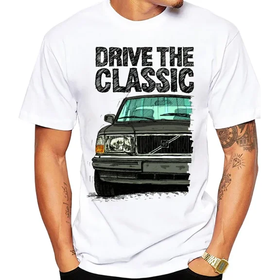 Retro Old Classic 240 90's Model T-Shirt Summer Men Short Sleeve Hip Hop Boy Casual Tshirts Turbo Wagons Car White Tees