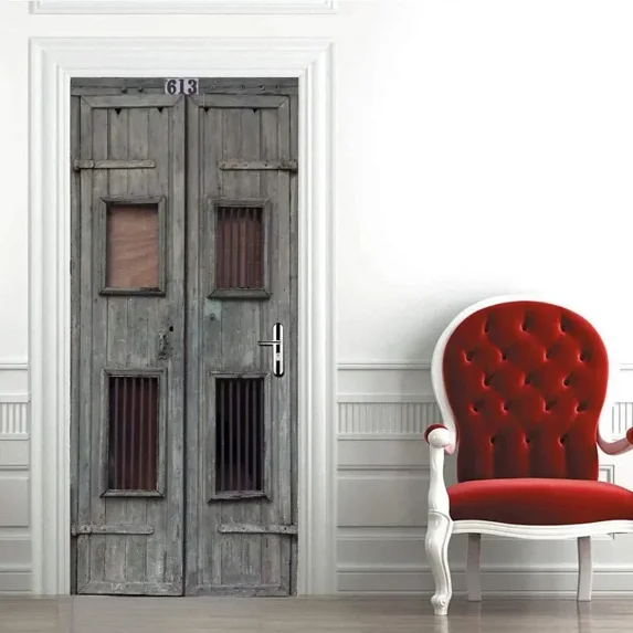 Retro Old Red Brick Wall Door Sticker Modern Art Decals Self Adhesive Wallpaper Vintage Style Poste