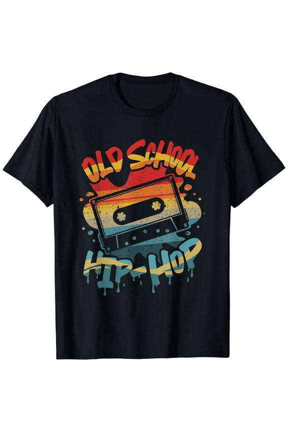 Retro Old School Hip Hop 80s 90s Graffiti Cassette Mixtape Short Sleeve Black Casual T-Shirt