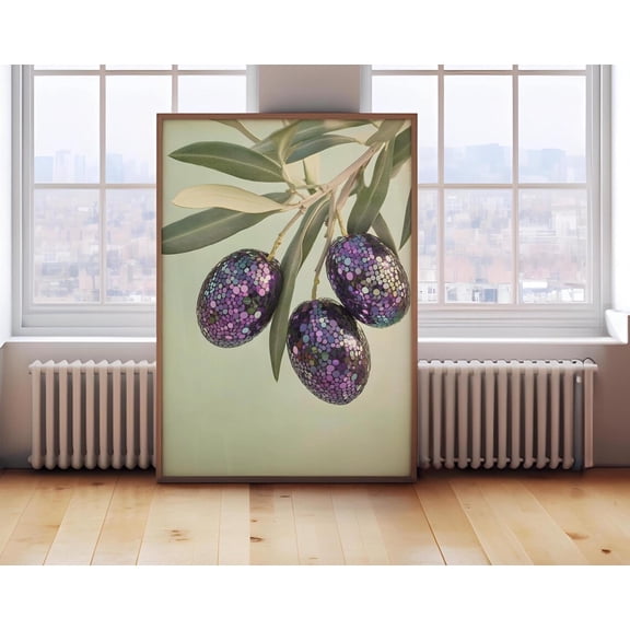 Retro Olive Disco Ball Poster, Kitchen Poster, Funky Food Home Decor, Preppy Citrus Fruit Wall Art, Bar Cart Poster Diy Decor, Her Home Decor, 8x12 UNFRAMED